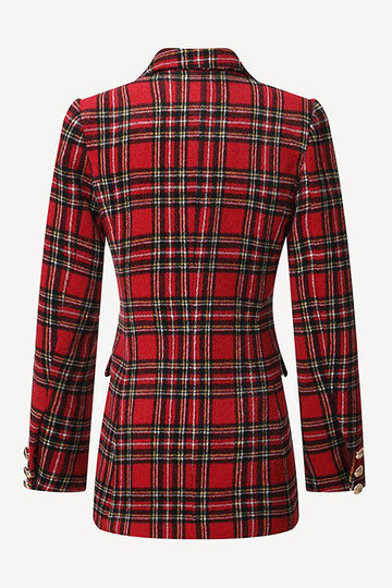 Red Plaid Tweed Double Breasted Kvinner Blazer